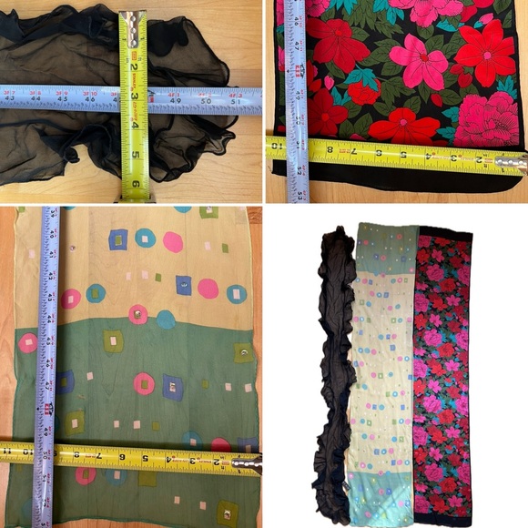 3️⃣🧣Lot of 3 Silk Scarves by ECHO | Oblong | Solid Black/Black Floral/Pastel - Picture 15 of 17